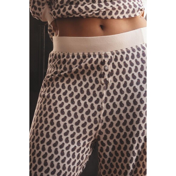 By Anthropologie Waffle-Knit Pajama Pants Ribbed High Waisted Pull-on L-P 273516 - Picture 6 of 13